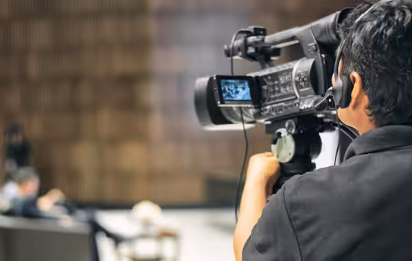closeup Video taking the stage in some thing event, event and seminar production equipment concept